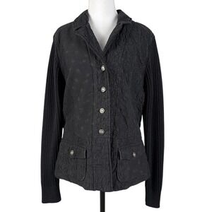 Blue Willi's Denmark Mixed Media Knit Jacket Womens L Black 100% Cotton Y2K